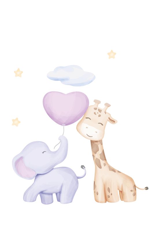Poster - Elefant og Giraff