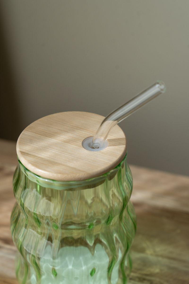 Glass med sugerør – 400 ml – Grønn