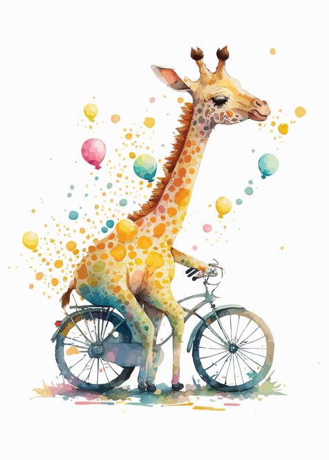 Hovedbilde Poster - Giraff på sykkel