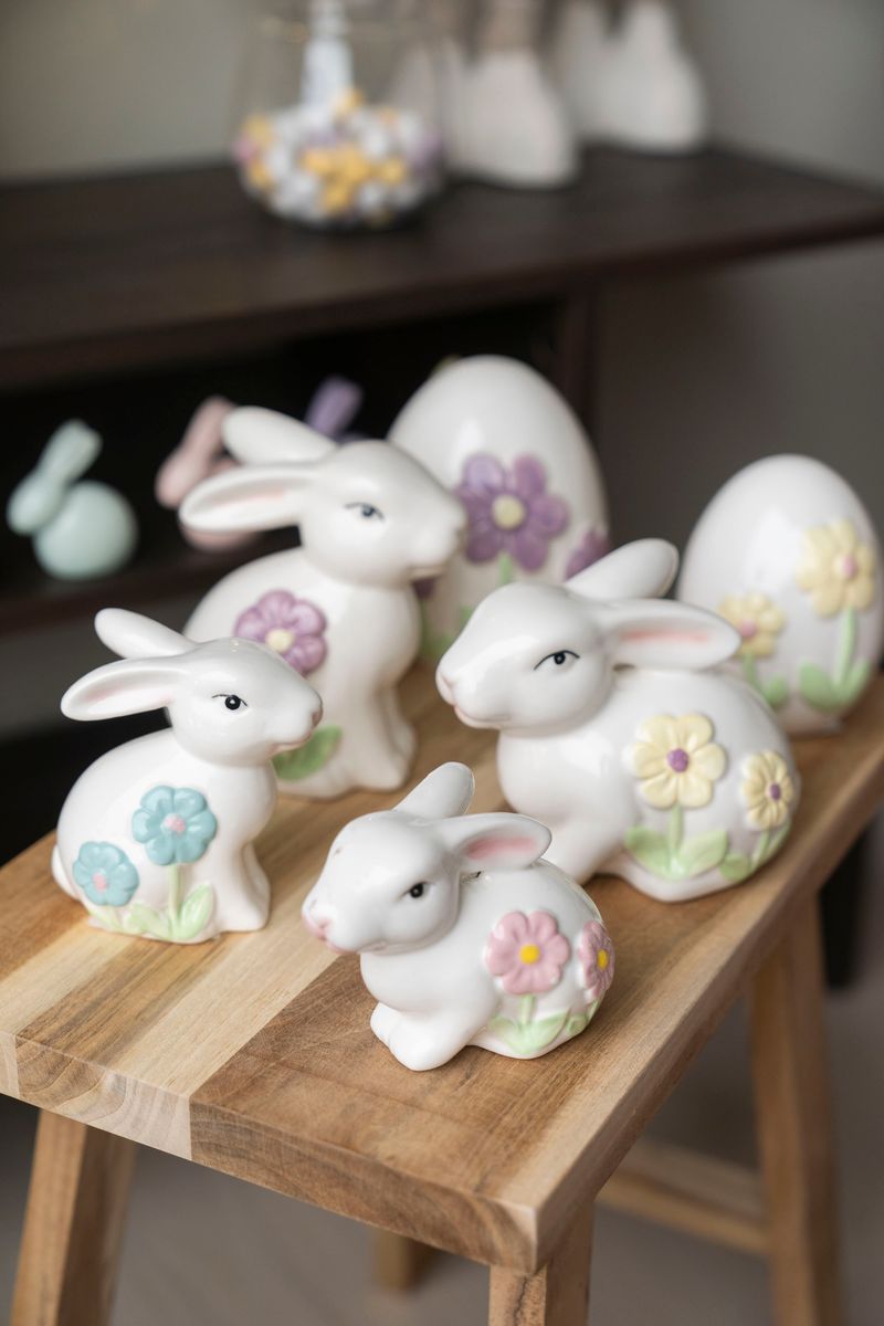 Liljesol Kanin med blomster – H12,5 cm – gul