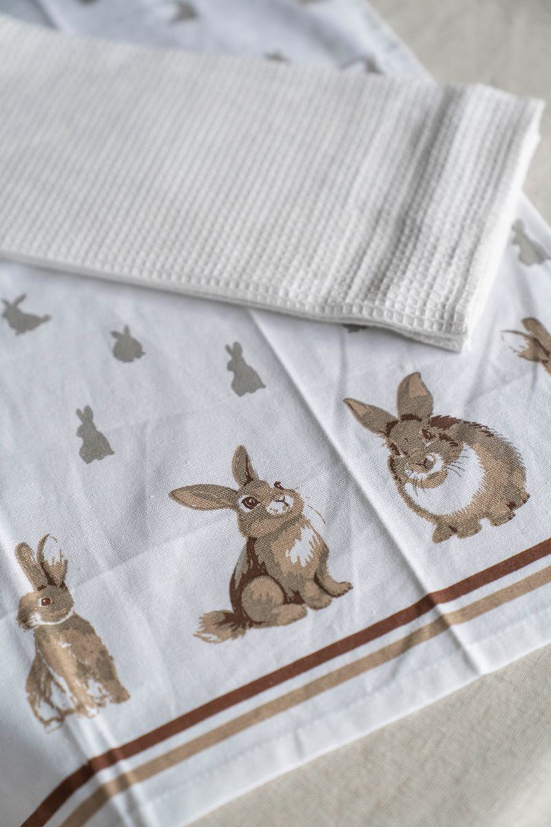 Kjøkkenhåndklær i bomull – sett med 2 – Kanin