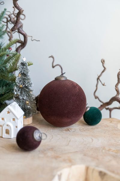 Hovedbilde Julekule 15cm glass/velour - Brun