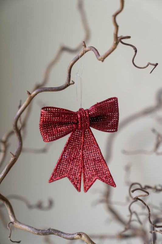 Juletrepynt Glittersløyfe 11cm - Rød