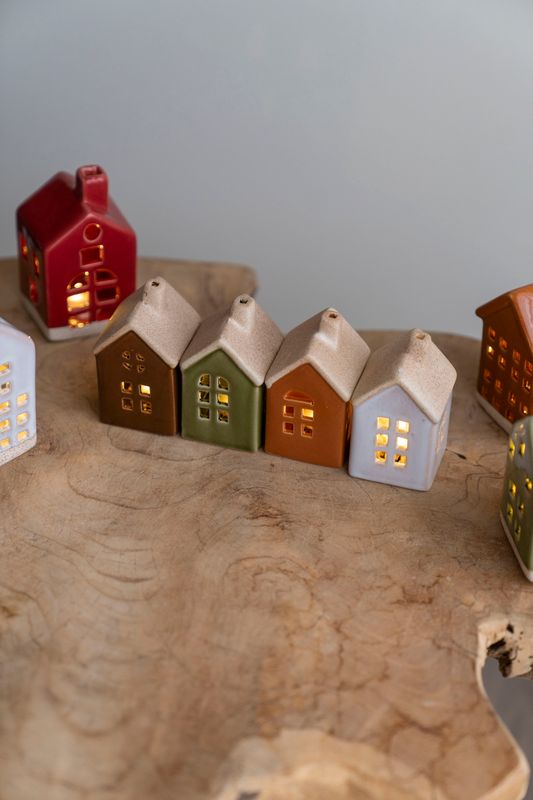 Hus m/LED 9cm - Brun