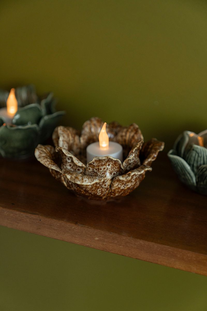 Lysholder Blomst - Brun