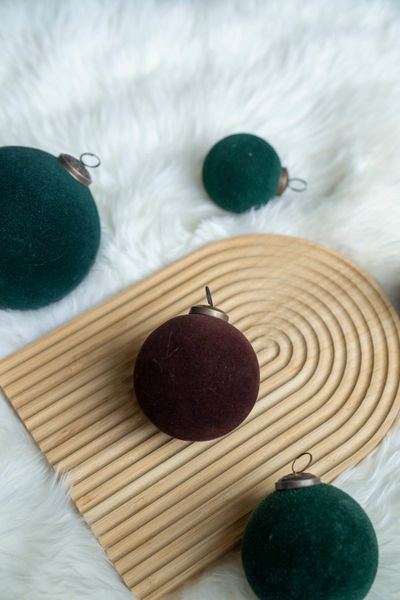 Hovedbilde Julekule 10cm glass/velour - Brun