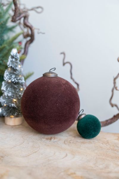 Hovedbilde Julekule 15cm glass/velour - Brun