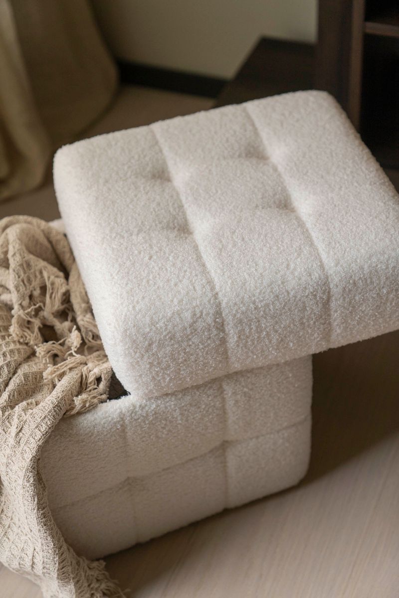 Puff m/oppbevaring Teddy Hvit