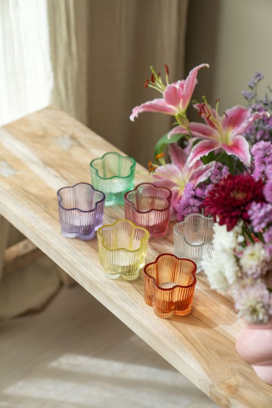 Telysholder glass blomst – rosa