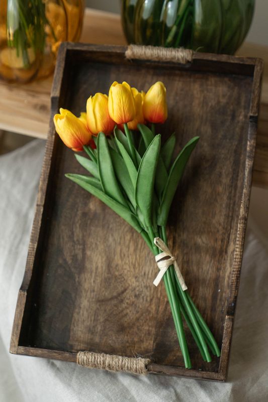 Tulipanbukett 32cm - Gul/Oransje