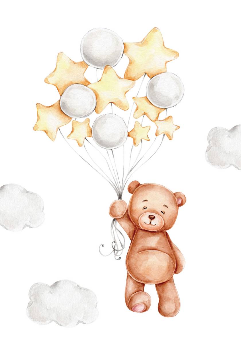 Poster - Bjørn, Stjerne, Sky og Ballonger