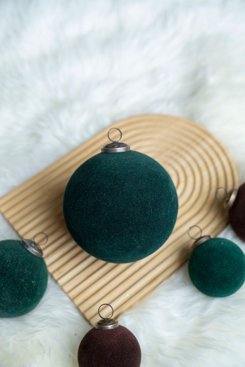 Julekule 15cm glass/velour - Grønn