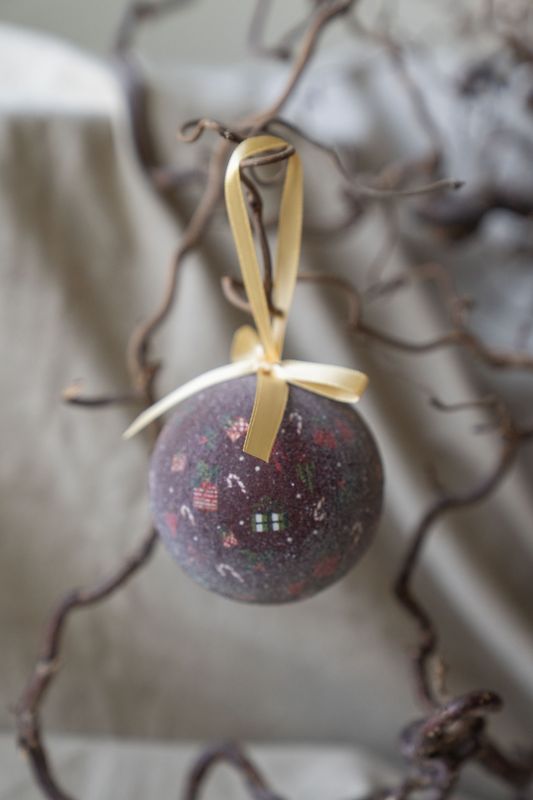 Julekule sett Candycane 7,5cm - Rød