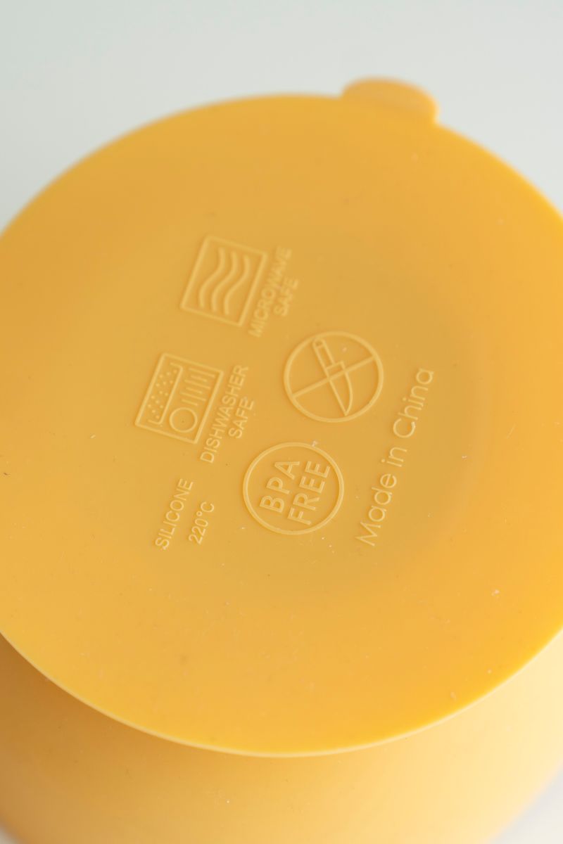 Silikonskål m/skje og sugekopp - Gul