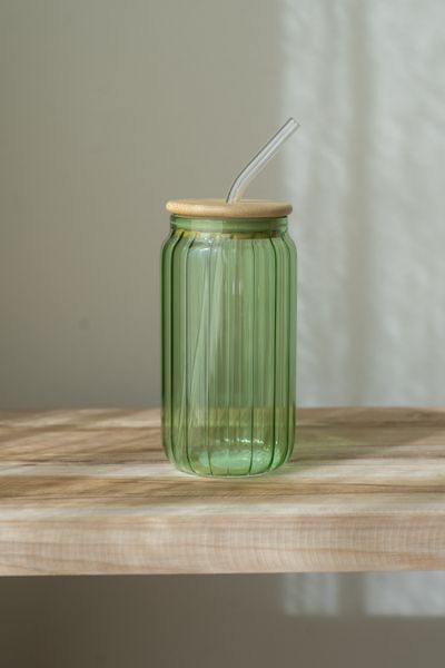 Hovedbilde Glass med sugerør – 500 ml – Grønn