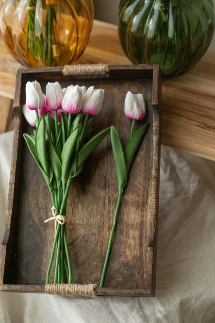 Hovedbilde Tulipanbukett 32cm - Hvit/Rosa