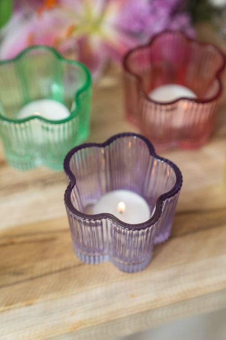 Hovedbilde Telysholder glass blomst – lilla