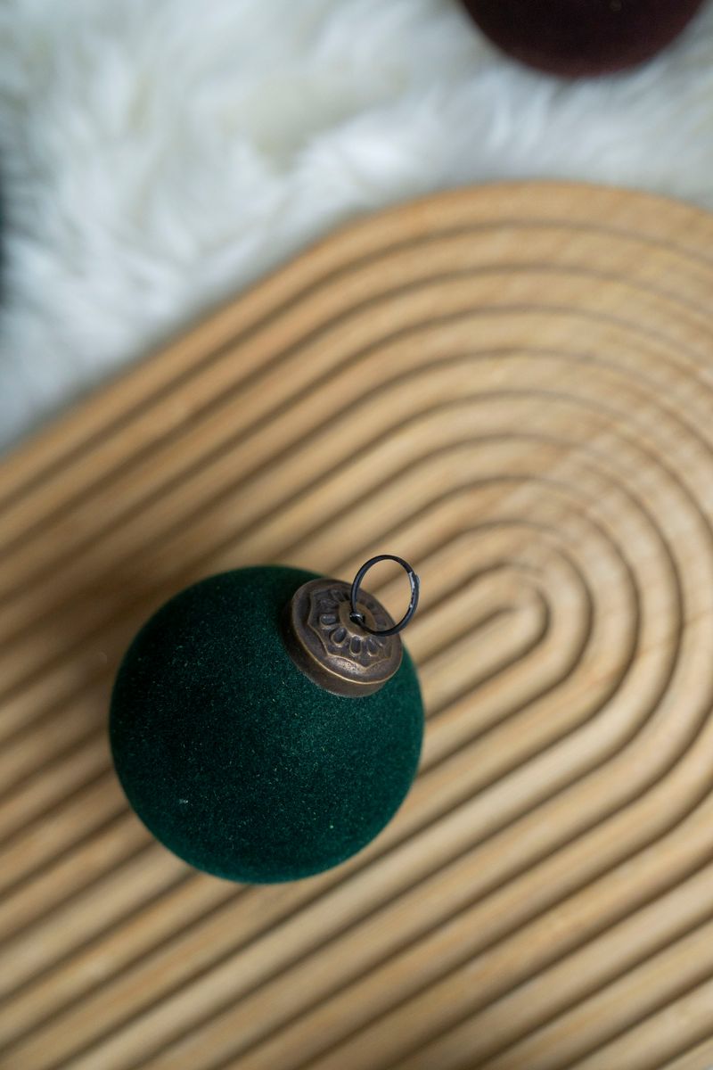 Julekule 8cm glass/velour - Grønn