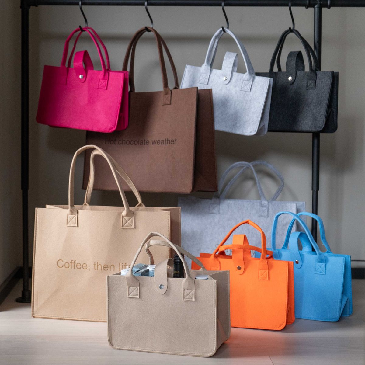 Mini tote bag i filt – 30×17×20 cm – Grå