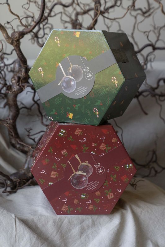 Julekule sett Candycane 7,5cm - Rød