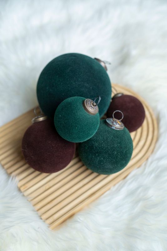 Julekule 10cm glass/velour - Grønn