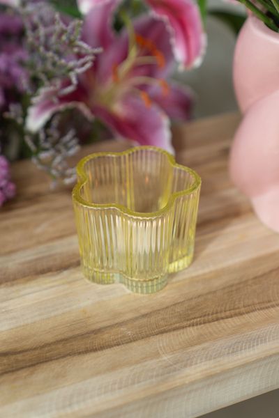 Hovedbilde Telysholder glass blomst – gul